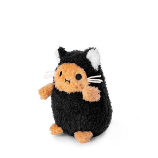 Plush toy resembling a black cat on a white background