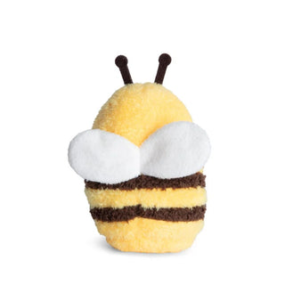 Plush toy shaped like a bee on a white background