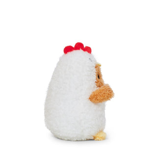 Plush toy resembling a chicken on a white background