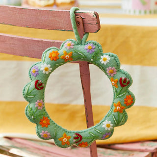 Floral Embroidered Felt Wreath 22cm