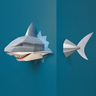 wall corner with 3d paper shark on either side