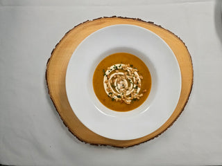 Winter Squash Soup, sour cream & pinenuts