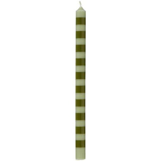 Taper Candle Striped Olive Green/Light Green 20cm