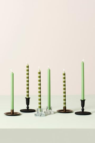 Taper Candle Striped Olive Green/Light Green 20cm