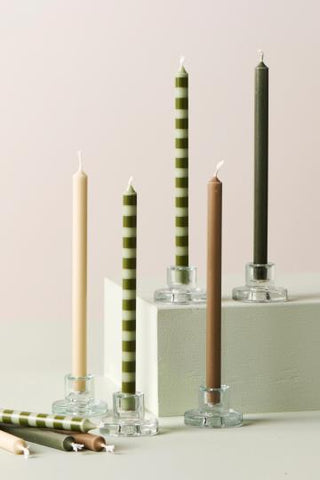 Taper Candle Striped Olive Green/Light Green 20cm