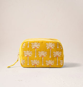 Sunrise Palms Mustard Velvet Makeup Bag