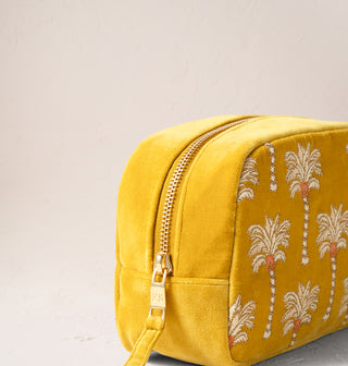 Sunrise Palms Mustard Velvet Makeup Bag