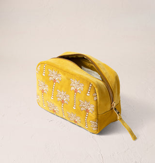 Sunrise Palms Mustard Velvet Makeup Bag