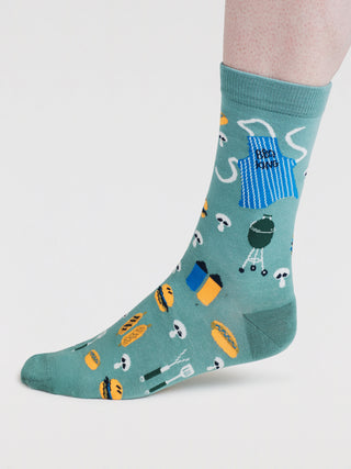 Mens King Of The Grill Socks - Lagoon Green