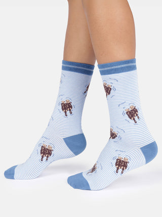 Womens Otter Stripe Crew Socks French Blue