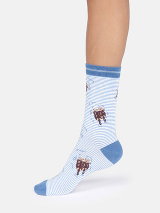 Womens Otter Stripe Crew Socks French Blue