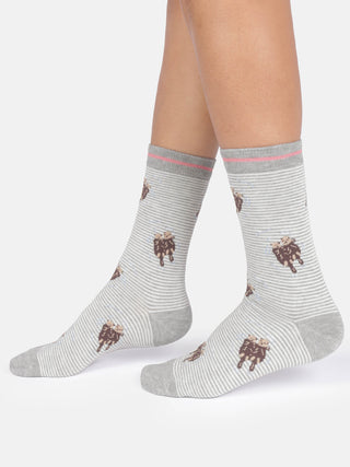 Womens Otter Stripe Crew Socks Grey Marl