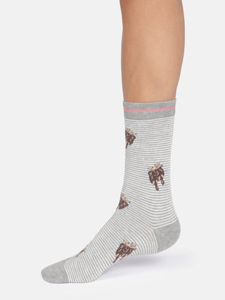 Womens Otter Stripe Crew Socks Grey Marl