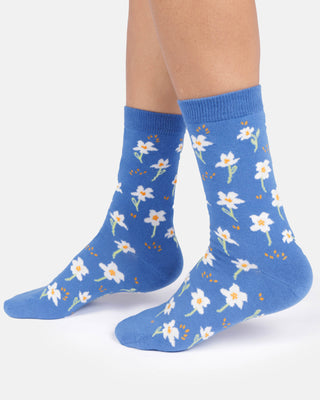 Womens Cosmos Floral Crew Socks French Blue