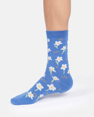 Womens Cosmos Floral Crew Socks French Blue