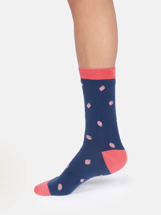 Womens Strawberry Crew Socks Ink Blue