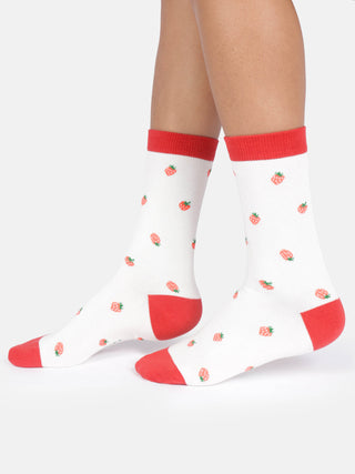 Womens Strawberry Crew Socks Stone White