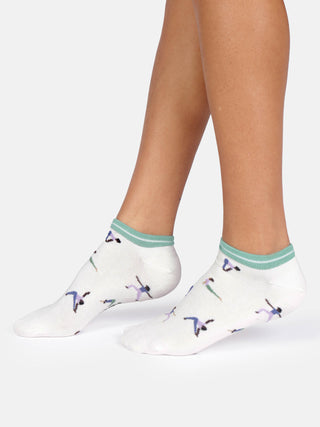 Womens Yoga Poses Trainer Socks Stone White