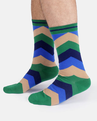 Mens Zig Zag Crew Socks Jewel Green