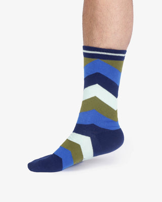 Mens Zig Zag Crew Socks Midnight Blue