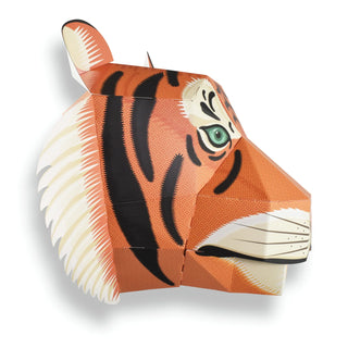 Side view of a 3d tiger head against a white background