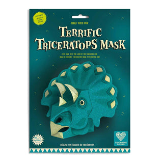 Make your own Terrific Triceratops Mask packaging dark blue with blue triceratops design
