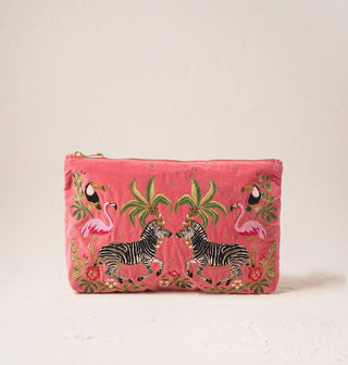 Wild Zebra Palm Blush Pink Velvet Everyday Pouch