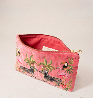 Wild Zebra Palm Blush Pink Velvet Everyday Pouch