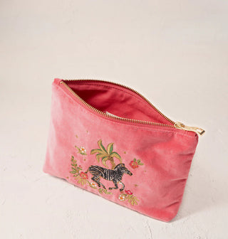 Wild Zebra Palm Blush Pink Velvet Mini Pouch