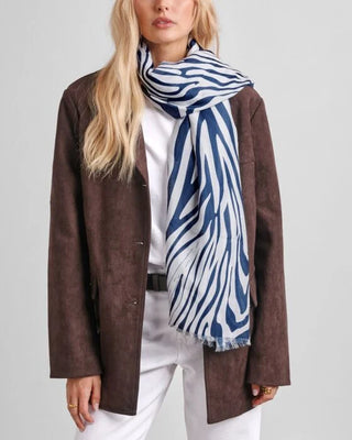 Printed Scarf Zebra Off White/Navy