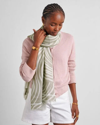 Printed Scarf Waved Lines Sage/Off White
