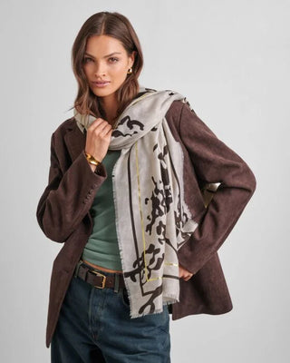 Printed Foil Scarf Animal Light Taupe/Off White
