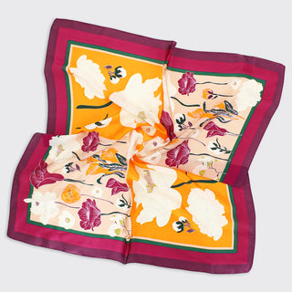 Lila Floral Square Scarf - Mulberry & Orange