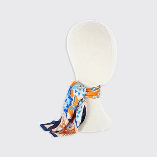 Phoebe Floral Square Scarf - Blue & Burnt Orange