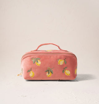 Lemon Blossom Coral Open Flat Makeup Bag - Coral