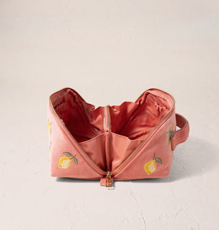 Lemon Blossom Coral Open Flat Makeup Bag - Coral