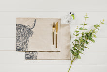 Load image into Gallery viewer, 2 Highland Cow Linen Place Mats