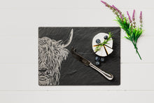 Load image into Gallery viewer, Slate Highland Cow Cheeseboard &amp; Knife Set