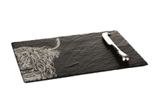 Load image into Gallery viewer, Slate Highland Cow Cheeseboard &amp; Knife Set
