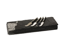Load image into Gallery viewer, 4 Slate Highland Cow Mini Cheese Board &amp; Knife Set