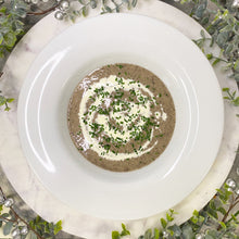 Load image into Gallery viewer, Cream of Woodland Mushroom Soup, sourdough croutons, freshly shaved parmesan