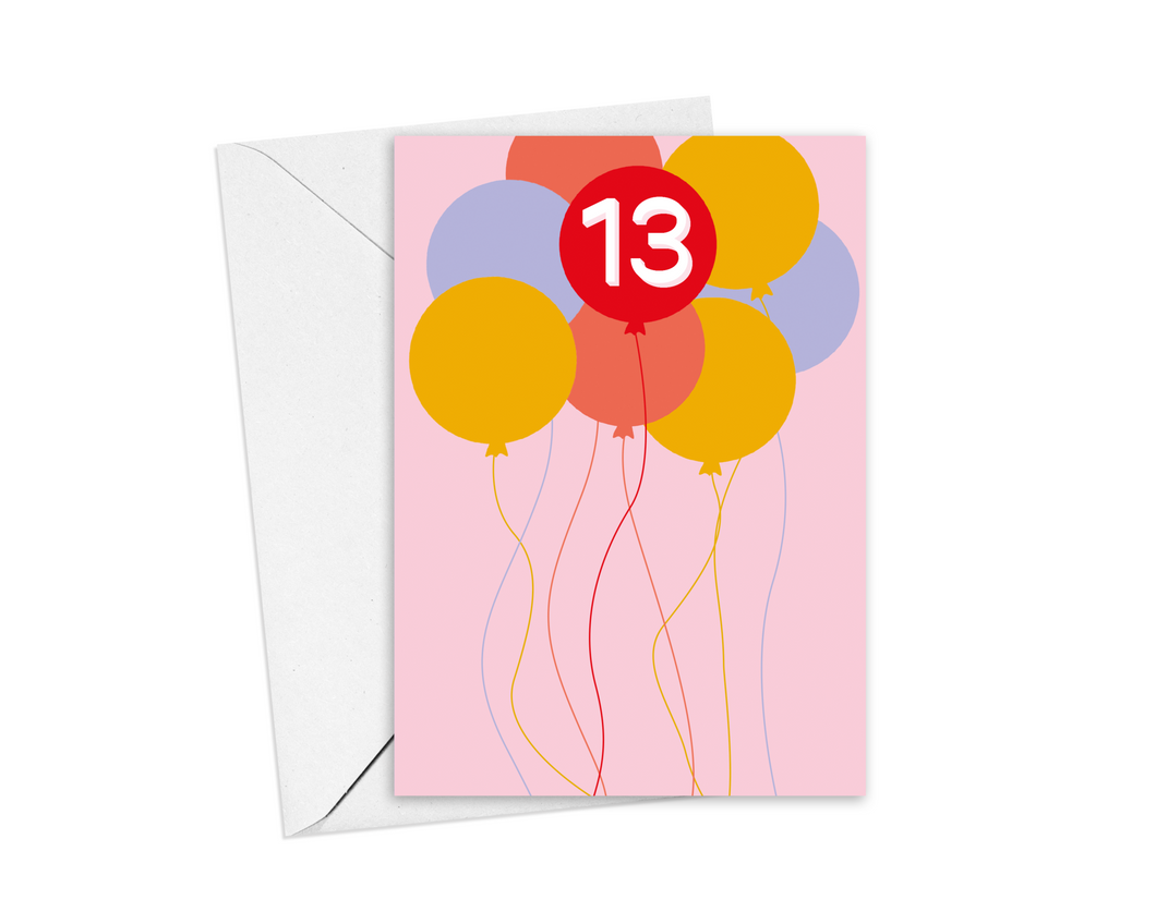 13th Birthday Balloons Card