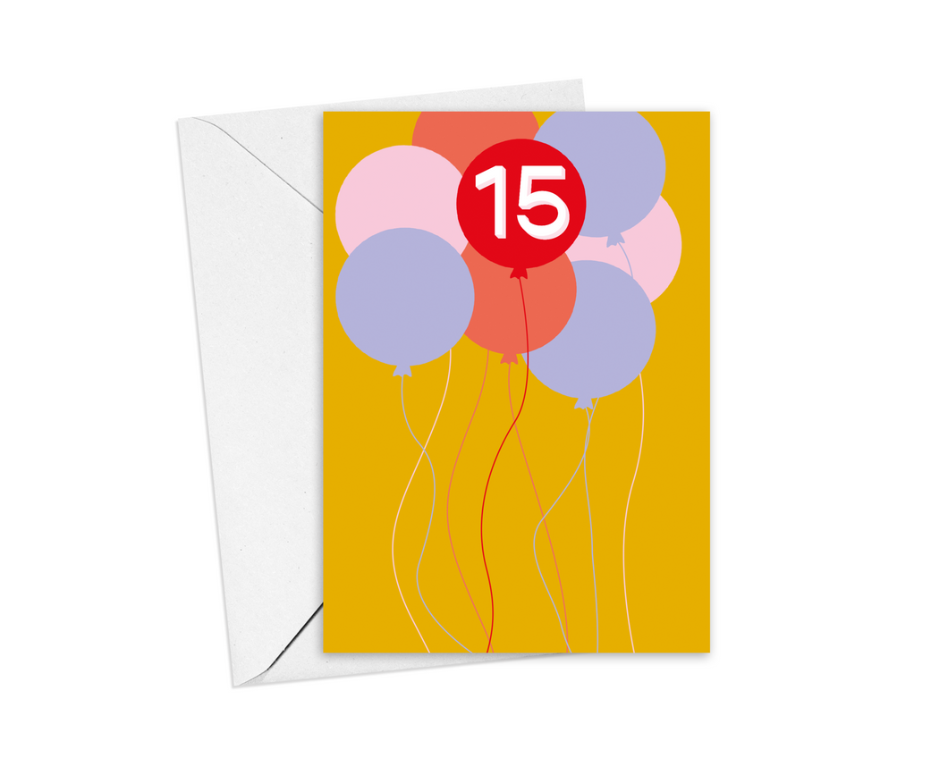 15th Birthday Balloons Card