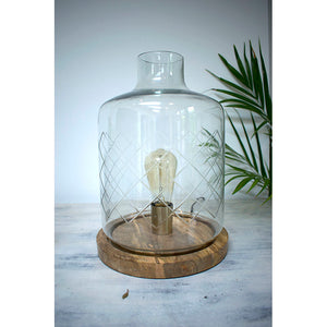 Etched Glass Hurricane Light Olive